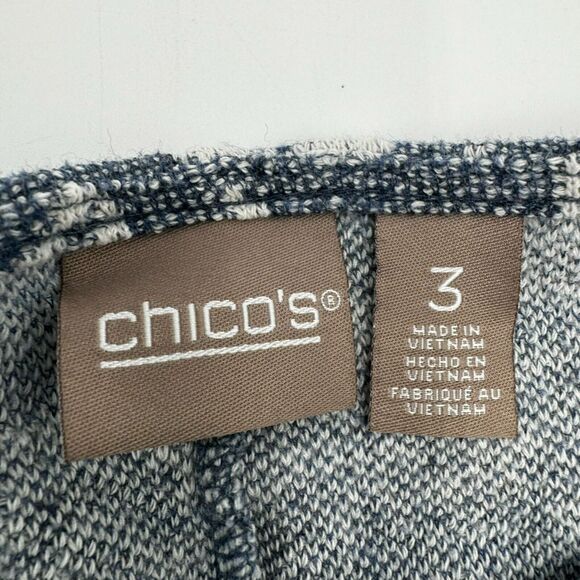 Chicos 3/XL 3/4 tab sleeve‎ pullover tunic tight knit sweater blue white pattern - Picture 4 of 8